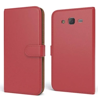 Abbildung von EAZY CASE Tasche kompatibel mit Samsung Galaxy J5 (2015) Schutzhülle Standfunktion Klapphülle Bookstyle, Handytasche Handyhülle Magnetverschluss und Kartenfach, Kunstleder, Rot