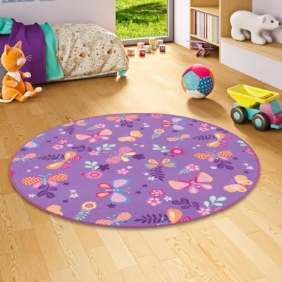 Abbildung von Snapstyle Kinderteppich Kinder Spiel Teppich Schmetterling Rund, Höhe: 4 mm