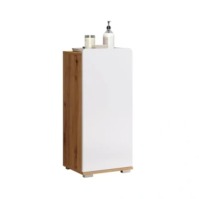 Abbildung von trendteam smart living Ciara Kommode Weiß Hochglanz/Eiche Standschrank mit griffloser Tür (BxHxT) 37 x 82 31 cm verstellbarem Einlegeboden links oder rechts montierbar