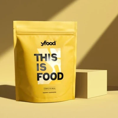 Abbildung von yfood Pulver Happy Banana, Leckere Trinkmahlzeit für unterwegs, THIS IS FOOD Pulver, 25g Protein, 12 Mahlzeiten, 26 Vitamine und Mineralstoffe, 1,0 kg Beutel, Geschmack Banane