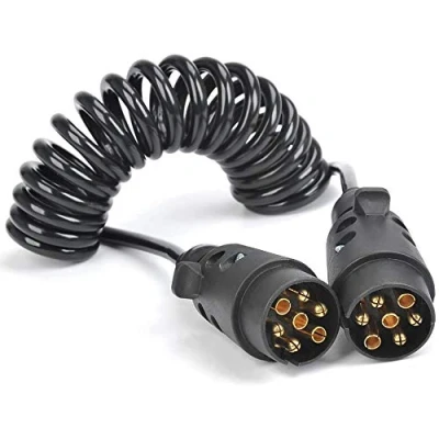 Abbildung von JVJ Adapter Stecker Spiralkabel 7 polig auf Adapterkabel Anhänger Verlängerungskabel 2m männlich Verbindungskabel Anhängerkabel Auto weniger 12V