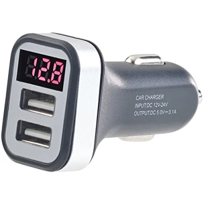 Abbildung von revolt Autobatterietester: Kfz USB Ladegerät mit Spannungswarner, LED Display, 2X USB, 3,1 A (Kfz Handyladegerät, für Zigarettenanzünder, Spannungsanzeiger Ladefunktion)