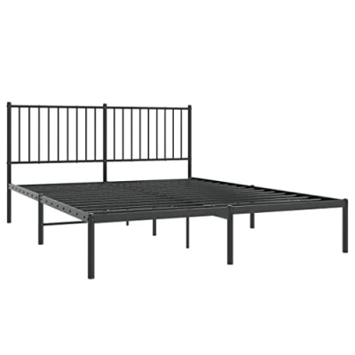 Abbildung von vidaXL Bettgestell, Bett mit Kopfteil, Bettrahmen Lattenrost Mittelfüßen, Metallbett Doppelbett für Schlafzimmer, Schwarz 160x200cm Metall