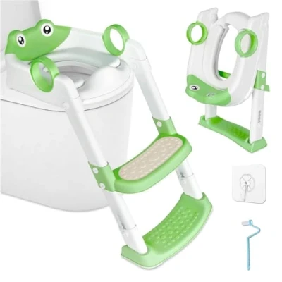 Abbildung von KIMIGO Toilettensitz kinder mit Treppe,Toilettentrainer für Kinder,Toilettenleiter Kinder,2 in 1 Treppe,Verstellbar Toilettentrainer Jung und Mädchen