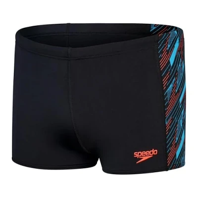 Abbildung von Speedo Hyperboom Panel Aquashort Schwimmtraining Fitness Chlorbeständig für Herren, Schwarz, Picton Blau, Sirenenrot, 30