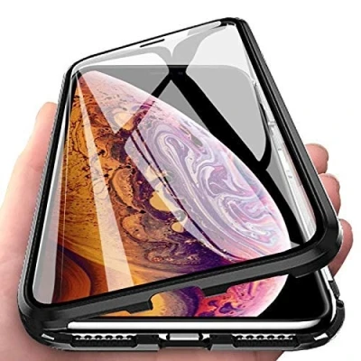 Abbildung von COFI 1453 360 Magnet Full Slim Metall Case Schutz Tasche Handyhülle Handyschale mit Schutzglas Vorderseite und Rückseite Schwarz kompatibel iPhone 11 Pro
