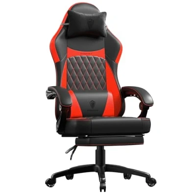Abbildung von Dowinx Gaming Stuhl Racing Gamer Stuhl, Ergonomischer Sessel mit Lendenwirbelstütze, Chair PU Leder 150KG, Schwarz Rot