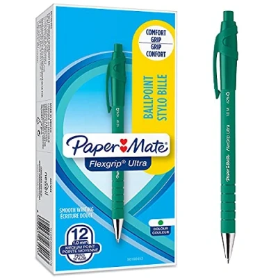 Abbildung von Paper Mate Flexgrip Ultra Druckkugelschreiber mittlere Spitze (1,0 mm) grün 12er Box