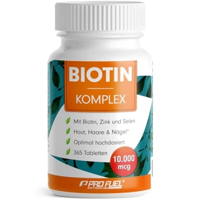 Abbildung von Biotin hochdosiert 10.000 mcg 365 Tabletten mit Zink &amp; Selen Hochwertiger Komplex für Haarwuchs, Haut Nägel laborgeprüft Zertifikat 100% vegan Vorratspack 1 Jahr