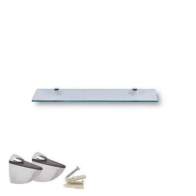 Abbildung von Euro Tische Wandregal aus Glas, 40 x 17,8 cm, Regal Glas für Badezimmer, Duschregal schwarzem mit 6 mm dickem Sicherheitsglas und Metallhalterungen (klar)