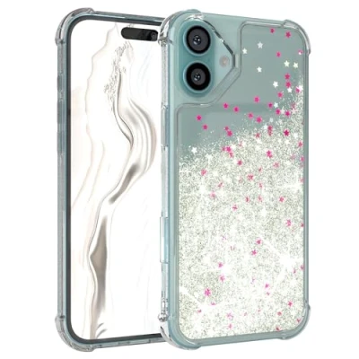 Abbildung von EAZY Case Glitzer Hülle kompatibel mit iPhone 16 Plus Handyhülle für Apple Silikon leichtes Shiny Cover stoßfestes Phone als Fallschutz in Liquid Silber