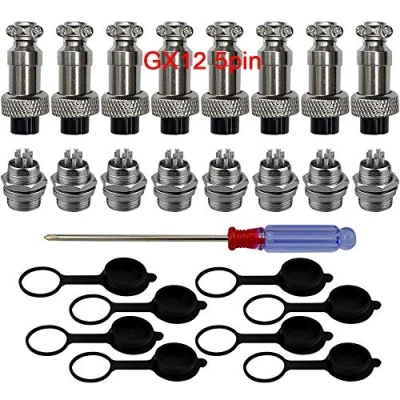 Abbildung von QitinDasen 8Pcs Premium GX125 Pin Aviation Stecker Adapter, 5A 12mm Gewinde Männlich Weiblich Metall Luftfahrt Drahtverbinder Kit, mit Gummi Schutzkappe und Schraubenzieher