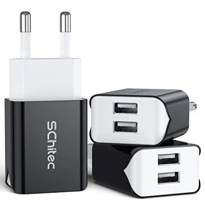 Abbildung von SCHITEC USB Ladegerät Stecker,3Pack 2 Port 5V / 2.1A Netzteil Ladestecker Ladeadapter Handy Netzstecker für iPhone 11 X 8 7 Samsung Galaxy S10 S9 S8 Huawei LG Tablet und mehr (Schwarz)