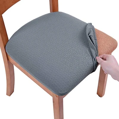 Abbildung von Homaxy Stretch Spandex Jacquard Esszimmerstuhl Sitzbezüge, herausnehmbarer waschbarer Anti Staub Sitzkissen Hussen 6er Set, Grau