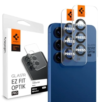 Abbildung von Spigen Glas.tR EZ Fit Optik Pro Kameraschutz kompatibel mit Samsung Galaxy S25, 2 Stück, Schwarz, Individuelle Kameraprotektion, Anti Kratzer, 9H Härte Folie