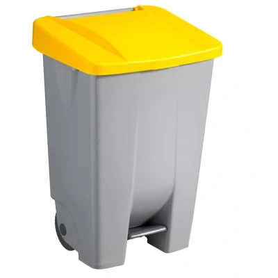 Abbildung von Sunware Basic Abfalleimer 80 Liter 49x41x75cm mit Rädern/Fußpedal/Handgriff grau/gelb