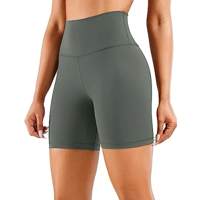Abbildung von CRZ Yoga Naked Feeling Damen Kurze Leggings High Waist Blickdicht Fithess Shorts Radlerhose Sporthose 15cm Grauer Salbei 40