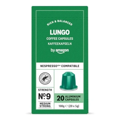 Abbildung von by Amazon Lungo Aluminium Kaffeekapseln, kompatibel mit Nespresso, mittelgeröstet, 100 Stück (5 Packungen je 20 Stück) Rainforest Alliance zertifiziert