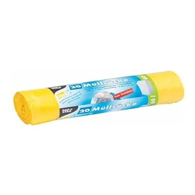 Abbildung von PAPSTAR Müllbeutel 20 Müllsäcke zum Zuziehen, HDPE 60 l 71 cm x 64,5 gelb