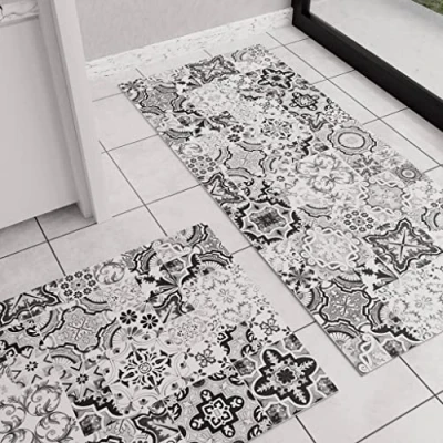 Abbildung von PETTI Artigiani Italiani Teppich für Küche, rutschfest, waschbar, Läufer Teppich, Küchenläufer, 52 x 440 cm, Design Vietri Schwarz, 100% Made in Italy