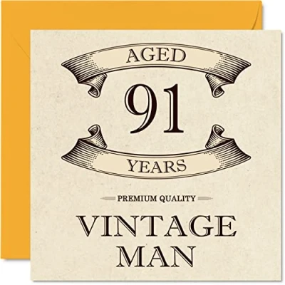 Abbildung von Geburtstagskarte zum 91. Geburtstag für Männer im Alter von 91 Jahren lustige Opa, Vater, Ehemann, Onkel, Bruder, Großvater, 145 mm x Grußkarten,