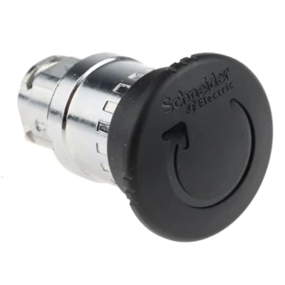 Abbildung von Schneider Electric ZB4BS52 Pilzdrucktaster, Frontelement, Harmony XB4, Metall, 22mm, schwarz, Pilz 40mm, Drehentriegelung