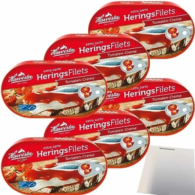 Abbildung von Hawesta Heringsfilets in Tomaten Creme MSC 6er Pack (6x200g Dose) + usy Block