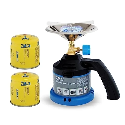 Abbildung von Z.M.C Campingkocher + 2 Gaskartuschen 190g, Gaskocher mit Griff für Camping, Kohleanzünder Outdoor, Kartuschenkocher Stechkartusche, Kleiner Gasgrill