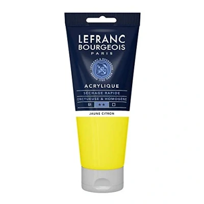Abbildung von Lefranc Bourgeois 300377 Fine Acrylfarbe Zitronengelb, 200ml Tube, cremige auf Wasserbasis, schnell trocknend, lichtecht, wasserfest