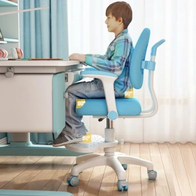 Abbildung von Ergonomischer Bürodrehstuhl für Kinder und Jugendliche, mit Höhenverstellung, Fußstütze feststellbaren Rollen, Blau
