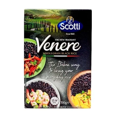 Abbildung von 6x Riso Scotti Venere Integrale, Schwarzer Reis, gewachsen in Italien, Vollkorn, 500 g, reich an Ballaststoffen und Antioxidantien, vakuumverpackt + Italian Gourmet polpa 400g