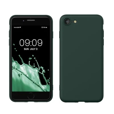Abbildung von kwmobile Hülle kompatibel mit Apple iPhone SE (2022) / (2020) 8 7 gummierte TPU Silikon Handyhülle Schutzhülle für kabelloses Laden Case in Moosgrün