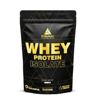 Abbildung von PEAK Whey Protein Isolat 750g Geschmack Vanilla I 25 Portionen sehr hoher Proteinanteil aus 100% Molkeprotein zucker &amp; fettarm für Muskelaufbau erhalt