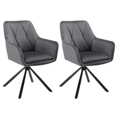 Abbildung von Lestarain Esszimmerstühle drehbar 2er Set, Drehstuhl, Stühle Esszimmer, Küchenstuhl mit Armlehnen Rückenlehne, Sessel, Polsterstuhl, Metallbeine, Samt, Dunkelgrau, LCNI125001 2