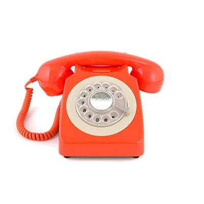 Abbildung von GPO 746ROTARYORA Retro Telefon mit Wählscheibe im 70er Jahre Design Orange