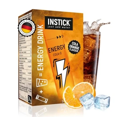 Abbildung von INSTICK Zuckerfreier Energydrink (Cola Orange) Kalorienarmes Energy Getränkepulver mit Koffein &amp; Vitaminen Instant Pulver für 12 x 0,25 L