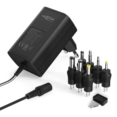 Abbildung von ANSMANN APS 300 Universal Stecker Netzteil 12V inkl. 7 verschiedende Adapter Netzstecker bis max. 600mA zur Stromversorgung vieler Elektrokleingeräte von 3 12 Volt regelbar