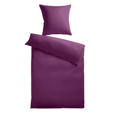 Abbildung von Kinzler B 10001/14 hochwertige Baumwoll Satin Bettwäsche Uni, modern, 80x80 + 155x200 cm, Pflaume