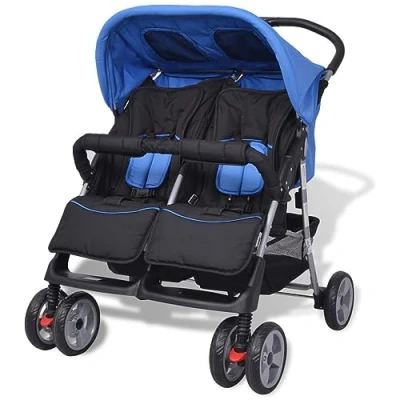 Abbildung von Baby Zwillingswagen, TANZEM GeschwisterKleinewagen, Kleinewagen, ZwillingsKleinewagen, Geschwisterwagen, Zwillingsbuggy, Stahl Blau und Schwarz