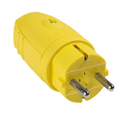 Abbildung von as Schwabe Gummistecker Schutzkontaktstecker mit doppeltem Schutzkontakt, Leitungen bis max. 2,5mm² für den Außenbereich geeignet, 230V, 16A, IP44, Gelb, Made in Germany, 62403