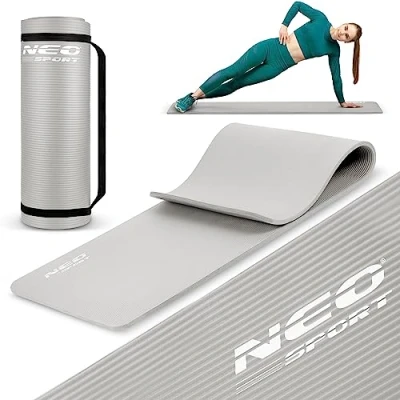 Abbildung von Neosport Flexible Gymnastikmatte Rutschfeste Sportmatte Leichte und Strapazierfähige Yogamatte Wasserdichte Stretching Matte Kompakt, mit einer Tragekordel 60x183x1cm Grau