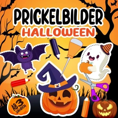 Abbildung von Prickelbilder Halloween ab 3 Jahren: Bastelbuch für Kinder Jahren. Malen, Prickeln, Ausschneiden Prickelblock Jungen und Mädchen 3.