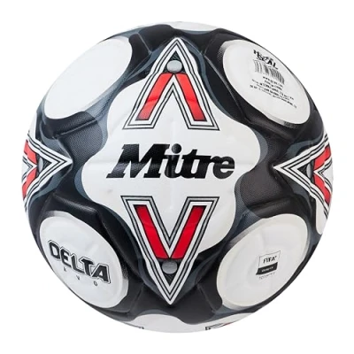 Abbildung von Mitre Delta Fußball sehr langlebig verbesserte Genauigkeit und Konsistenz, Weiß/Schwarz/Leibchenrot, 5