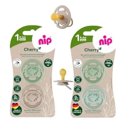 Abbildung von NIP Cherry Rundsauger Schnuller 4 Stück Boy Set // Gr.1 0 6 Monate Blau &amp; Türkis + Silber Hellblau