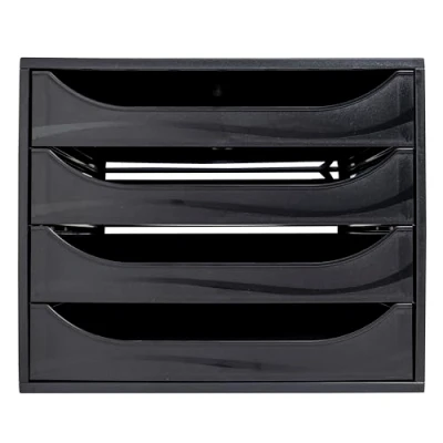 Abbildung von Exacompta 228014D Ablagebox Ecoblack mit 4 Schubladen für DIN A4+ Dokumente. Ecobox hoher Kapazität mehr Platz auf dem Schreibtisch Big Box Schwarz