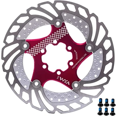 Abbildung von YBEKI 140mm 160mm 180mm 203mm Fahrrad Bremsscheibe mit 6 Schrauben Fahrradkühlung Schwimmbremse für Rennrad, Mountainbike, MTB, BMX