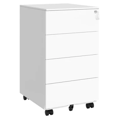 Abbildung von SONGMICS Rollcontainer, Metallschrank, mobiler Aktenschrank, Druckertisch, abschließbar, 4 Schubladen, Unterschrank, vormontiert, Büro, Homeoffice, 45,1 x 39 69,3 cm, wolkenweiß OFC064W14