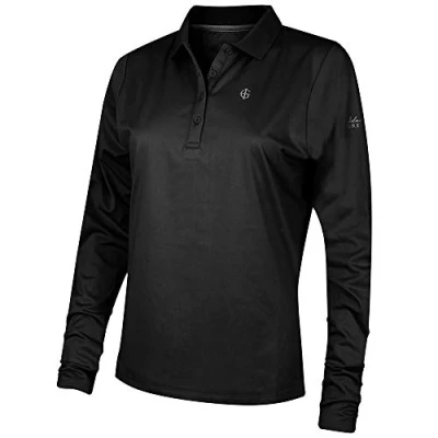 Abbildung von Island Green Golf IGLTOP1696 Damen Poloshirt, atmungsaktiv, 2 Wege Stretch, langärmelig, Sport, Schwarz, Größe 44