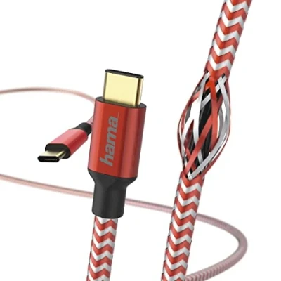 Abbildung von Hama Ladekabel und Datenkabel &quot;Reflective&quot; (USB C auf USB C, 2.0, vergoldet, 480 MBit/s, 20 V, 3 A, 1,5 m Kabellänge) Rot