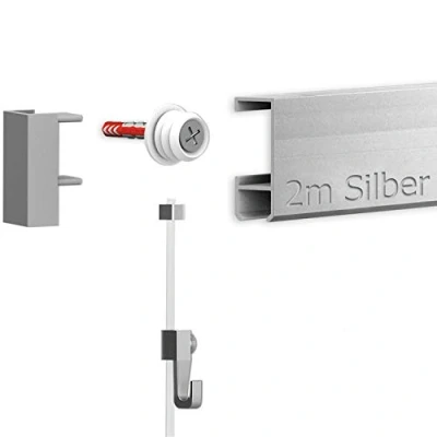 Abbildung von hang it 2 Meter Bilderschienen Galerieschienen Komplett Set in Silber